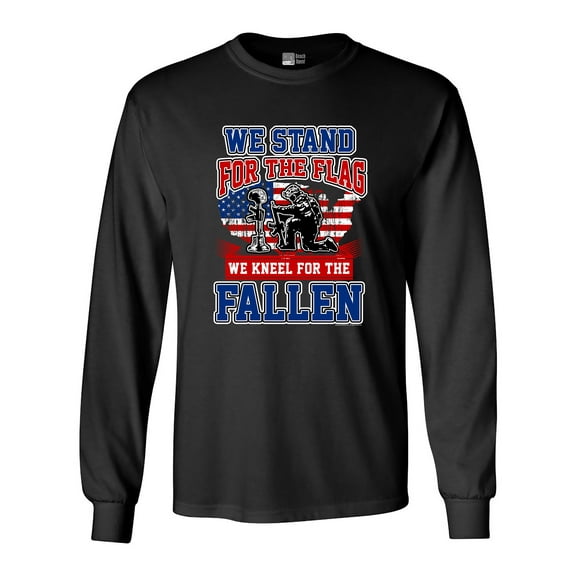 Long Sleeve Adult T-Shirt We Stand For Flag And We Kneel For Fallen USA DT