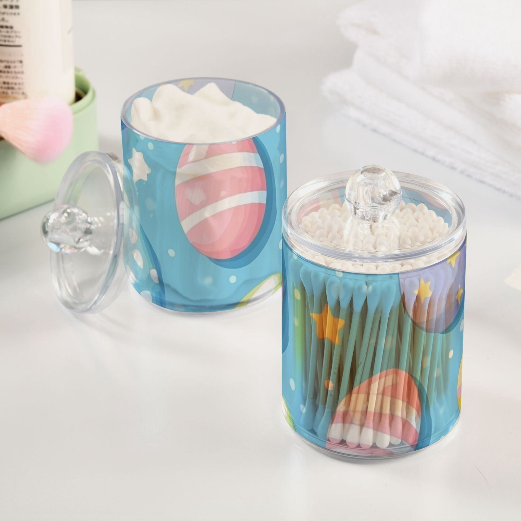 Ckdifva Easter Eggs Stars Storage Jar with Lid Acrylic Organization Storage Containers Set of 4