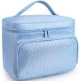 thumbnail image 1 of Bolsa de maquillaje HUOGUO para mujeres y niñas con soporte para brochas, color azul, 1 of 1