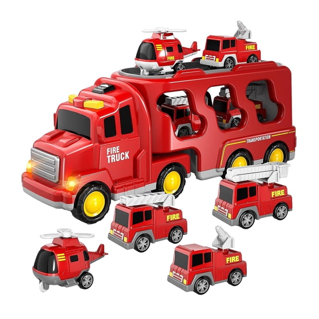 Camión de bomberos de juguete, vehículos eléctricos de fricción, juguetes para vehículos con luces y sonidos para niños y niñas, Pascua, regalo Rojo