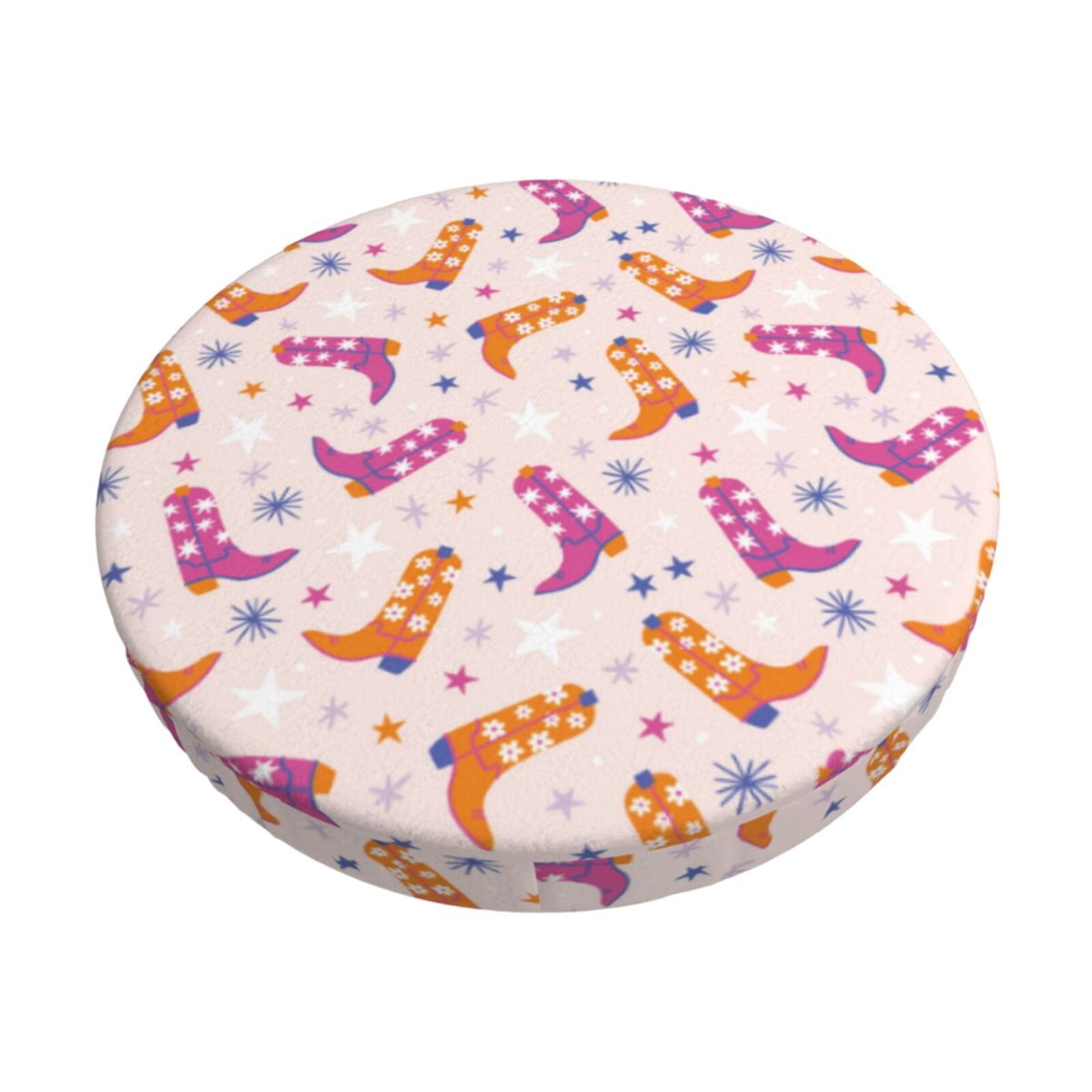 Easygdp Cowgirl Boots Print Easy To Install Bar Stool Covers&Stool Covers Round&Elastic Stool Cover, Barstool Covers,Washable&Bottom With Elastic Edge-13 inch
