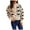 Beige, variant on Fesfesfes Hoodie Shacket for Women Casual Irregular Stripe Contrast Color Single Breasted Crewneck Cropped Cardigan Sweater Jacket
