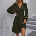 thumbnail image 4 of LLYwey Flowy Mini Dresses Women Wrap V-Neck Long Sleeve Ruffle Hem A-line High Waisted Spring Summer Dresses for 2025 Boho Beach Vacation Casual Sundress , I-22, Green-a, S, 4 of 9