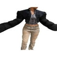 thumbnail image 3 of PENGXIANG Women Down Panel Flight Bomber Short Cropped Jacket Coat Color Patchwork Stand V Neck Streetwear Autumn Winter, 3 of 6