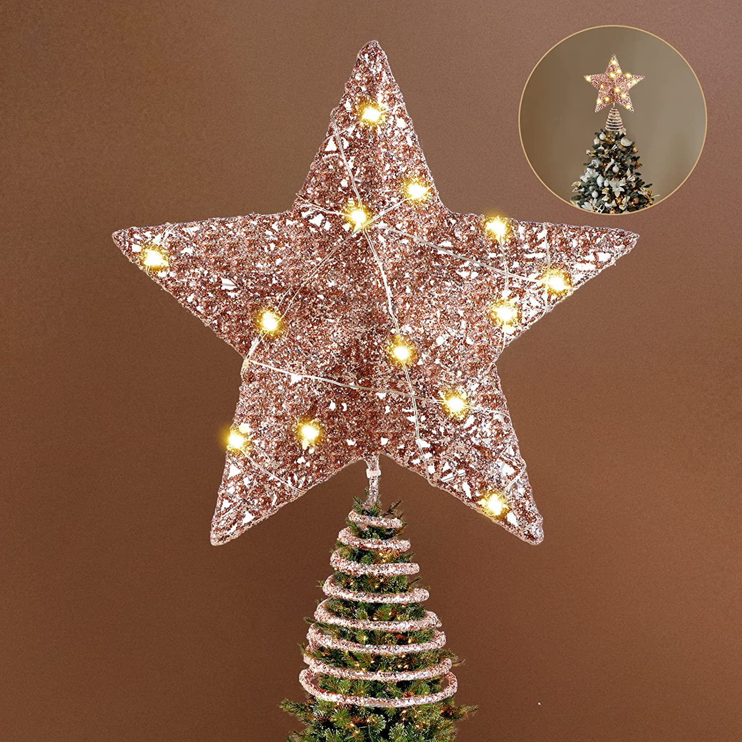 Étoile De Sapin De Noël - Pointe De Sapin Traditionnelle En Plastique Doré/rouge, 20cm, Décoration Vintage - 11