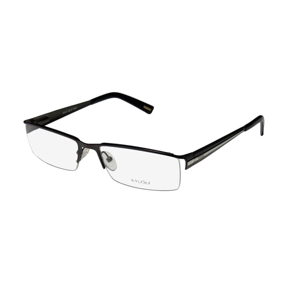 NEW KYUSU 1106 MENS/WOMENS DESIGNER HALF-RIM BLACK / GUNMETAL CONTEMPORARY MUST HAVE INEXPENSIVE FRAME DEMO LENSES 57-17-140 FLEXIBLE HINGES EYEGLASSES/EYEWEAR
