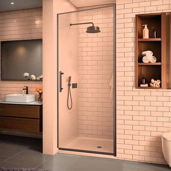 Resenkos Pivot Shower Door 36x72in, Adjustable, All-Sealed, Tempered Glass, Matte Black