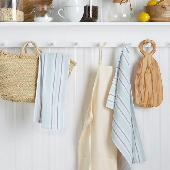 Martha Stewart Morris Stripe Cotton Kitchen Towel Set, Aqua, 2 Piece