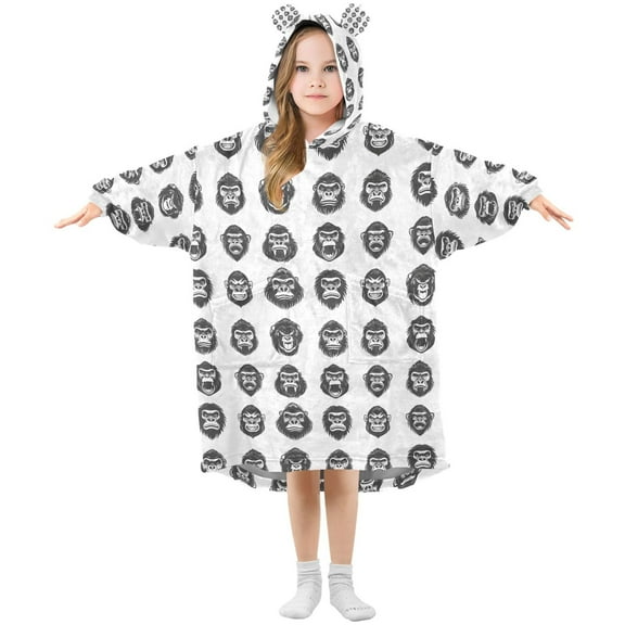 joogoo Wearable Blanket Hoodie for Gorilla Pattern Oversized Sherpa Hooded 3-14 YR M