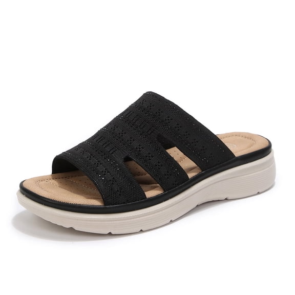 Rexoro Women Breathable Knit Slippers Lightweight Non-Slip Sandals Slip On Shoes Indoor Outdoor Summer Casual Daily Wear Black 7.5