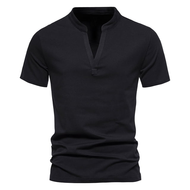 Camiseta de manga corta con cuello en V profundo para hombre - Camiseta elástica de mezcla de algodón - Diseño moderno para la playa y ocasiones informales de verano
