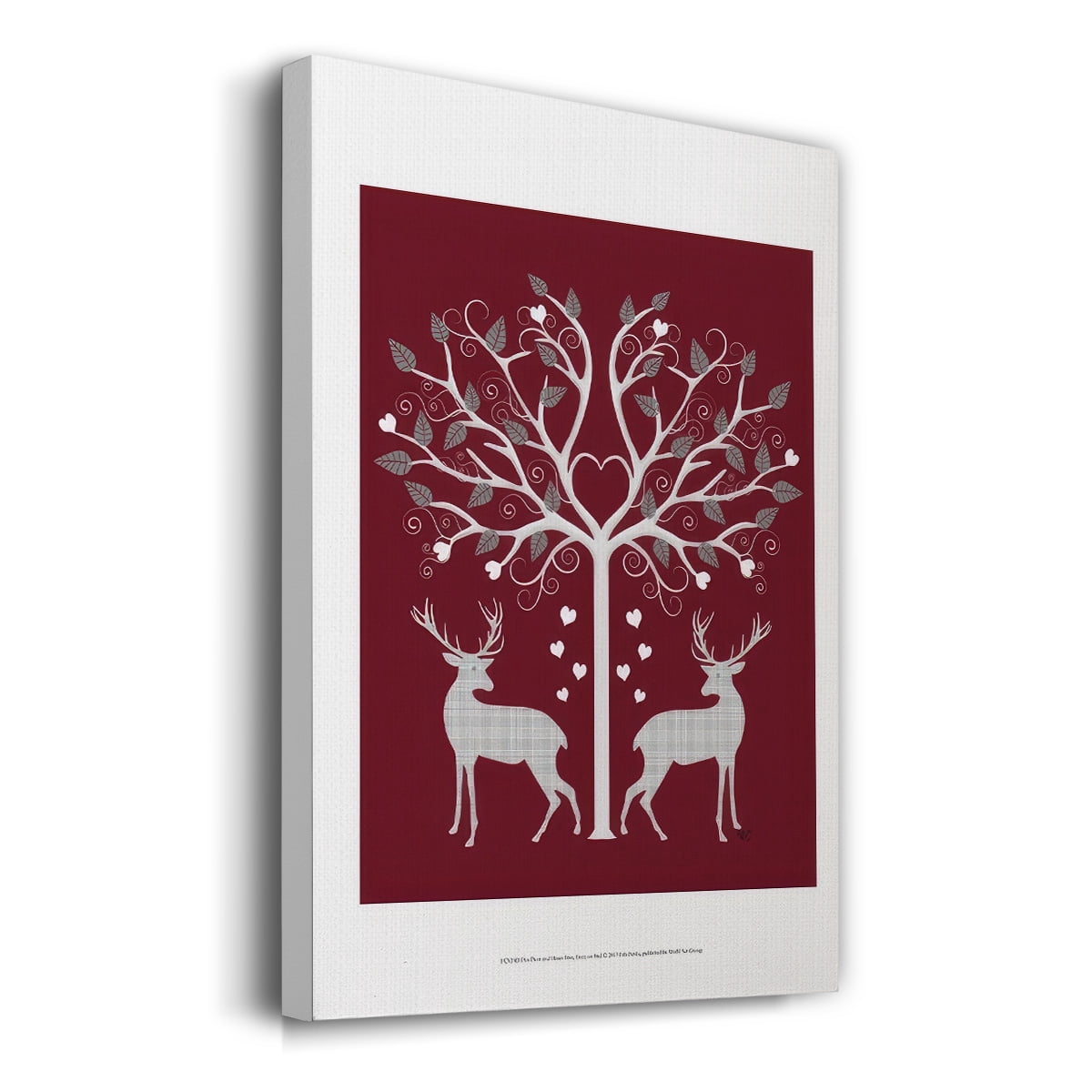 Christmas Des - Deer and Heart Tree, Grey on Red- Gallery Wrapped Canvas