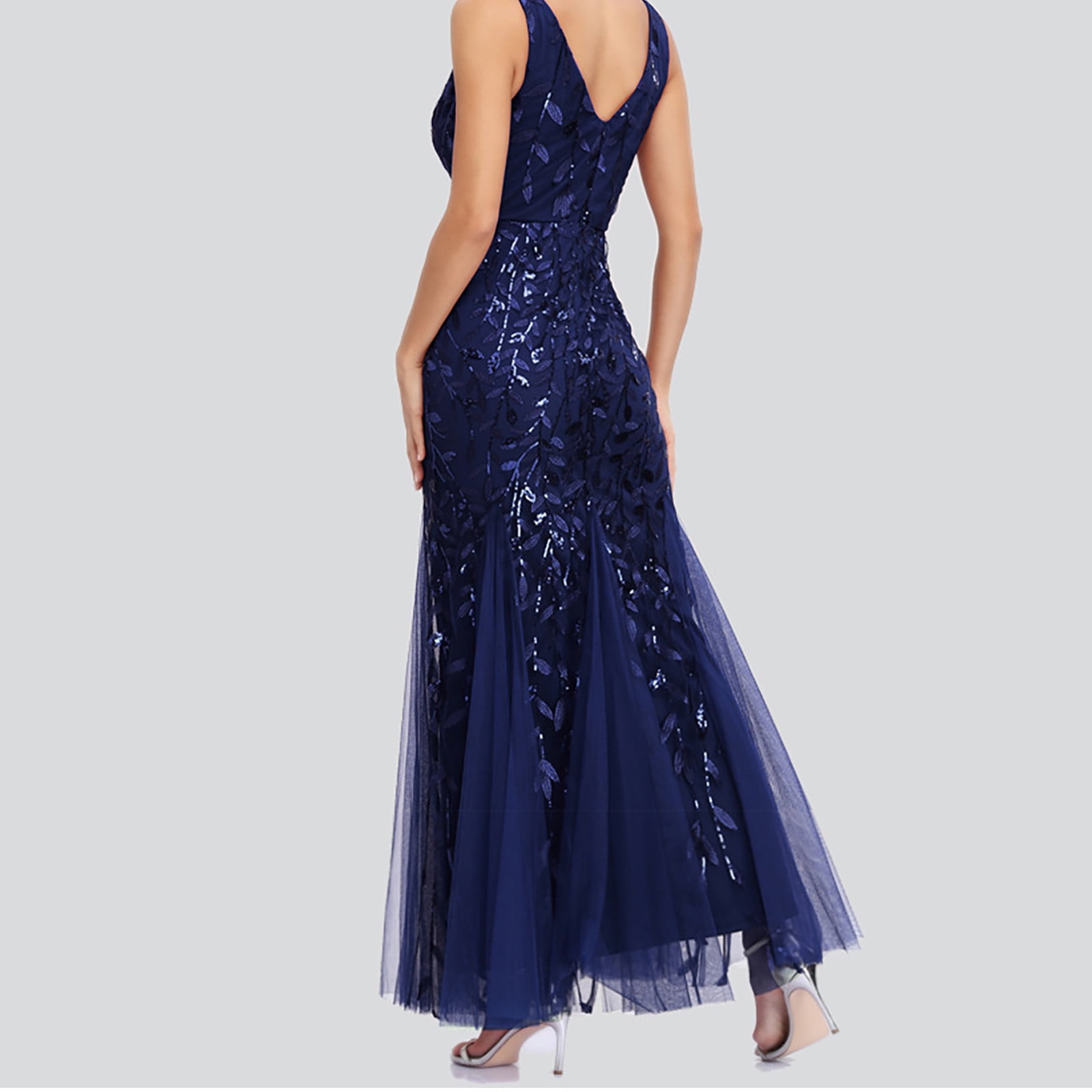 Womens Luxurious Sequins Formal Evening Dress Elegant Sleeveless Mermaid Tulle Floor Lenght Party Cocktail Dresses
