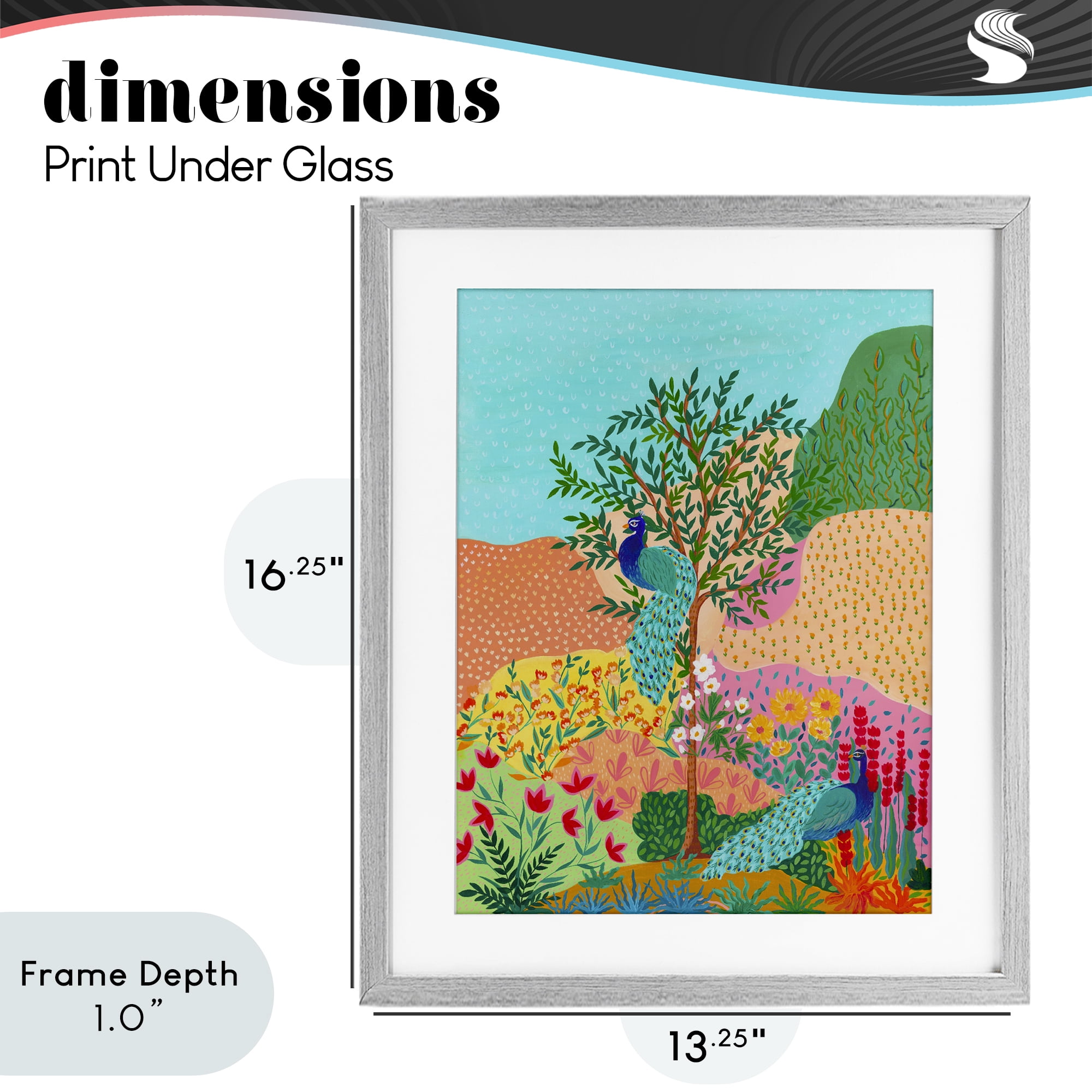 Stupell Industries Peacocks in Dotted Meadow Gray Framed Print Under Glass, design by Nabeela Rumi