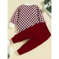 thumbnail image 5 of Qtinghua Newborn Baby Girl Boy Fall Clothes Checkerboard Print Long Sleeve Romper+Long Pants Outfits Wine Red 18-24 Months, 5 of 9