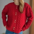 thumbnail image 6 of UTSJKR Women's Twist Knit Cardigan Sweater, Long Sleeve Loose Casual Sweaters Coat Open Front Button Down Warm Jumper Tops Red L, 6 of 6