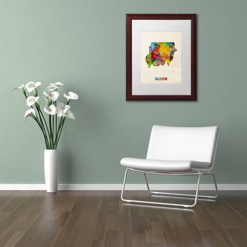 Trademark Fine Art 'Sudan Watercolor Map' Canvas Art by Michael Tompsett, White Matte, Wood Frame