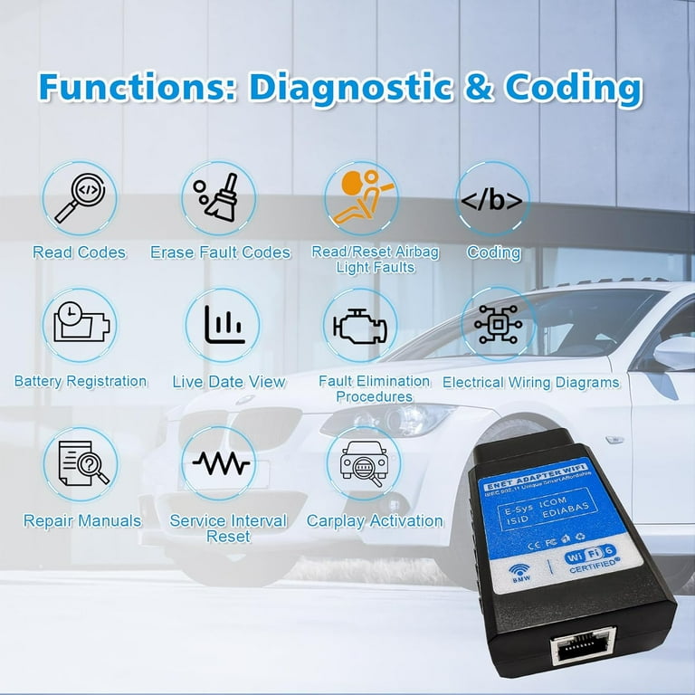Wireless ENET OBD2 WiFi Diagnostic & Coding Adapter for BMW