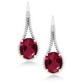 thumbnail image 3 of Gem Stone King 925 Sterling Silver Red Created Ruby Drop Dangle Earrings for Women | 10.00 Cttw | Gemstone July Birthstone | Oval 12X10MM | 1.18 inch, 3 of 6