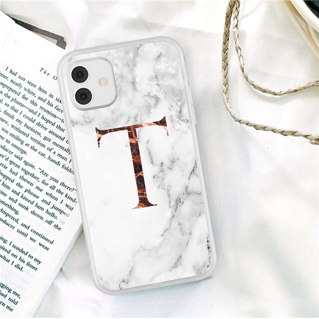 Funda de teléfono de moda con letra inicial AZ para iPhone 13 Pro Max 11 Pro Max 12 Pro Max 12 Mini 13MiniLuxury, funda suave con textura de mármol Deng Xun unisex