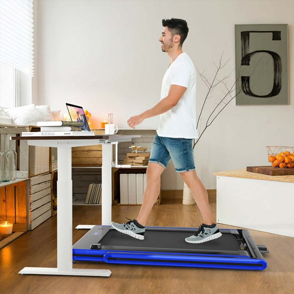 Topcobe 2-in-1 Folding Treadmill with Dual LED Display, Indoor Outdoor Exercise Equipment for Adults-Navy
