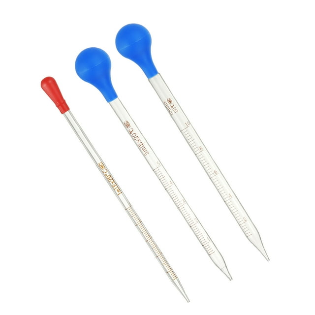 Kit de pipetas graduadas Uxcell, 3 paquetes de pipetas de vidrio borosilicato de 1ml/5ml/10ml con bomba de goma para transferencia de líquidos para laboratorio, química