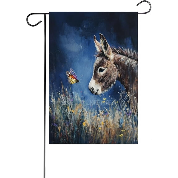 Decorative Donkey With Butterfly Garden Flag, Double-Sided Yard Banner, 12 x 18 Inch Outdoor Lawn and Home Decor