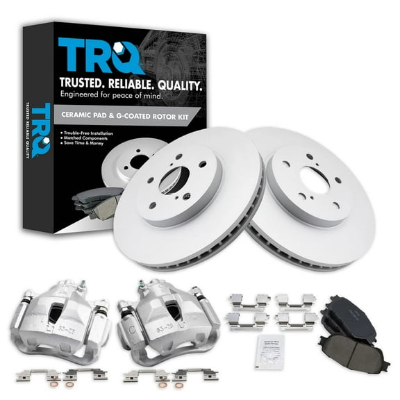 TRQ Front Brake Pad & Rotor Kit Brake Caliper Brake Pads Brake Rotor Ceramic Vented Premium G-Coated Fits Select 2005-2007 Toyota Avalon 2005-2006 Camry 2004-2010 Sienna 2004-2008 Solara