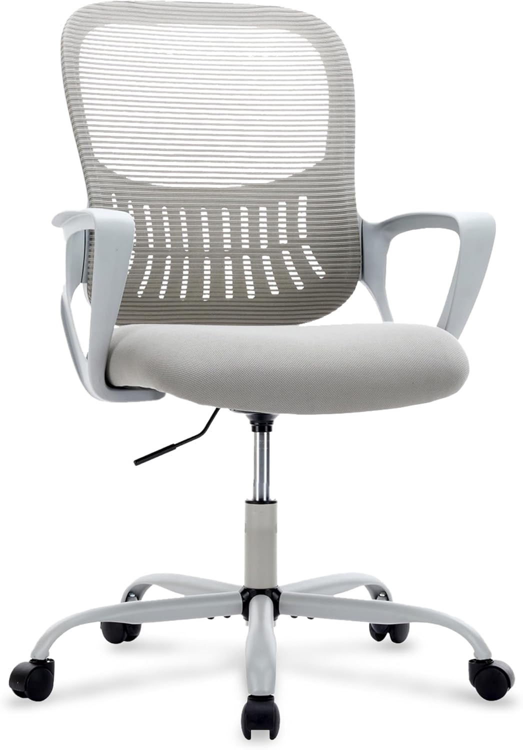 Ergonomic High-Back Mesh Office Chair - Breathable Waist and Back Support Computer Chair with Fixed Armrests, Height Adjustment, and 360° Swivel Base(Gray)