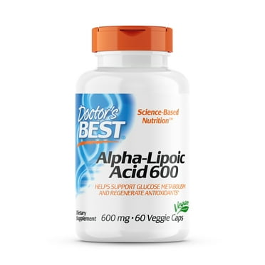 Doctor's Best Alpha-Lipoic Acid, Non-GMO, Gluten Free, Vegan, Soy Free, Promotes Healthy Blood Sugar, 600 mg, 60 Veggie Caps