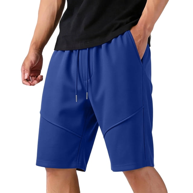 RKSTN Mens Shorts Running Shorts Stretch Solid Color Comfort Drawstring Workout Shorts with Pockets(Blue ,L)