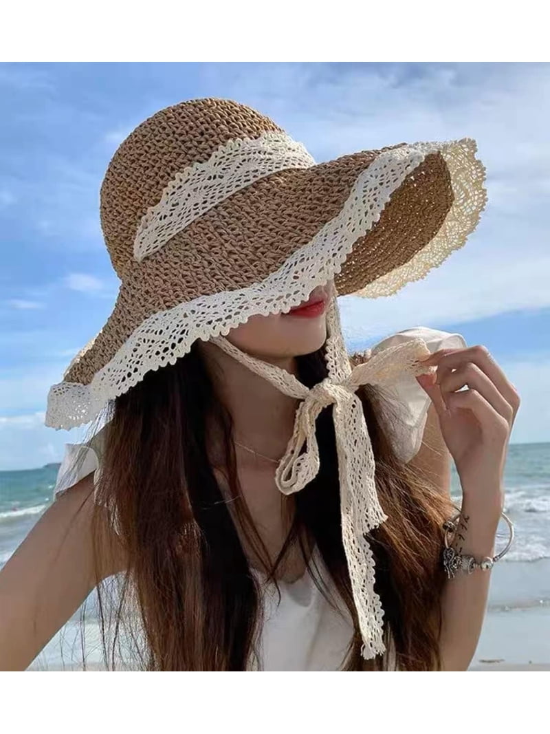 CoCoMangos Women Sun Hat Wide Brim Straw Hat with Lace  display picture 3