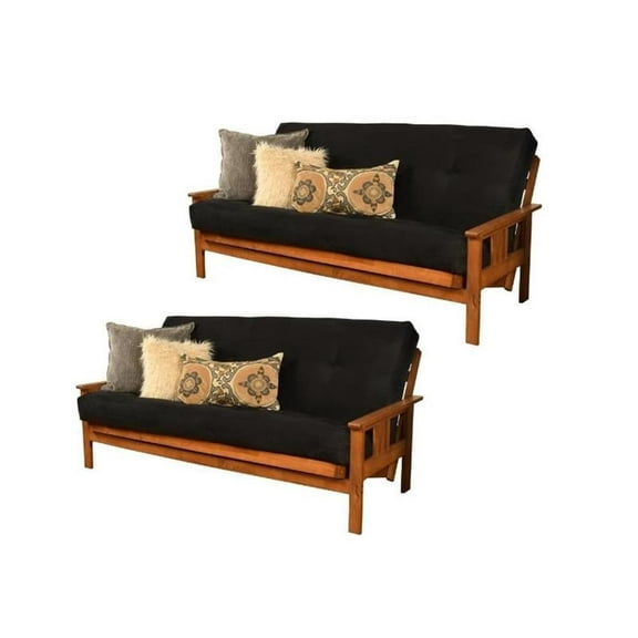 Home Square 2 Piece Traditional Suede Fabric Futon Mattress Set in Black