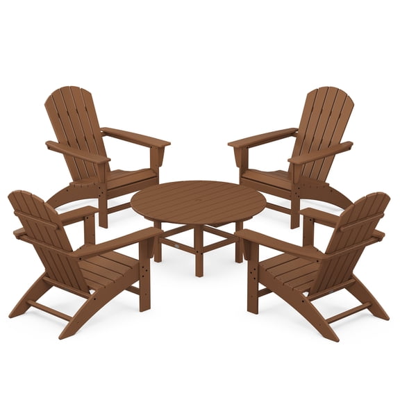 POLYWOOD Nautical 5-Piece Outdoor Adirondack Chair Conversation Set in Teak
