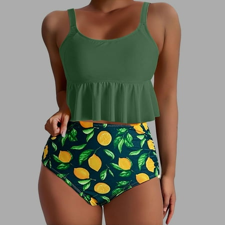 Zynviq Plus Size Swimsuits for Women High Waisted Tummy Control Ruffle Hem Bikini Sets Womans Bathing Suits XXL