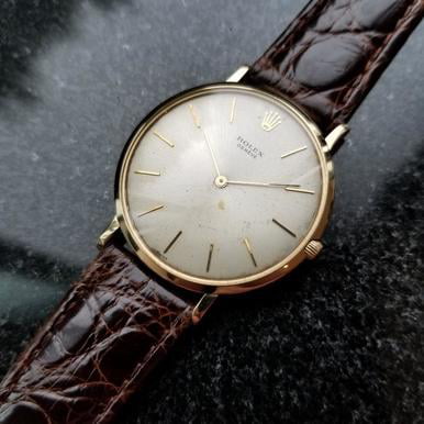 Rolex Vintage 1956 Solid 18k Gold Rare Thin 9568 Cal 650 Mens Swiss Watch