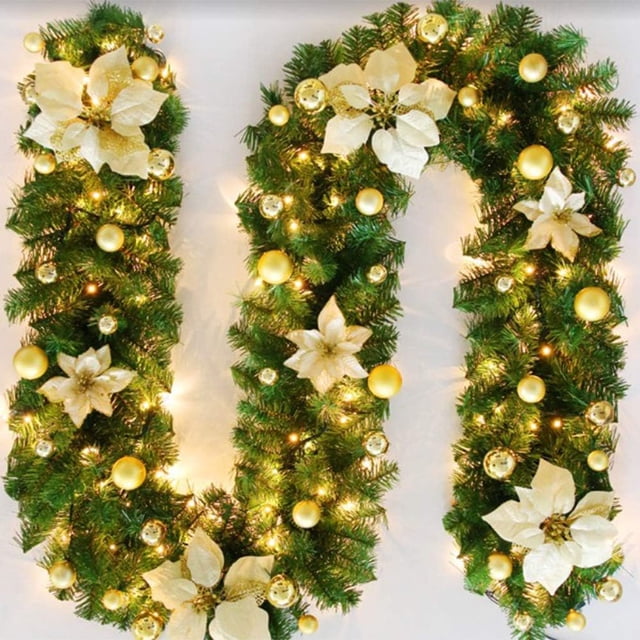 Guirnalda navideña con luces, 270 cm, guirnalda navideña blanca cálida, guirnalda de abeto, guirnalda decorativa navideña falsa para interior, chimenea, escaleras, pared, puerta