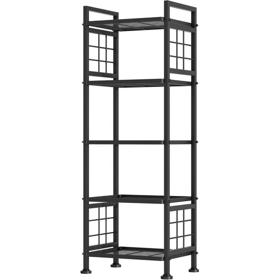 5-Wire Standing Book Shelf & Bookcase, Metal Storage Shelving Unit Pantry Rack for Laundry Kitchen Bathroom Organizer, Black