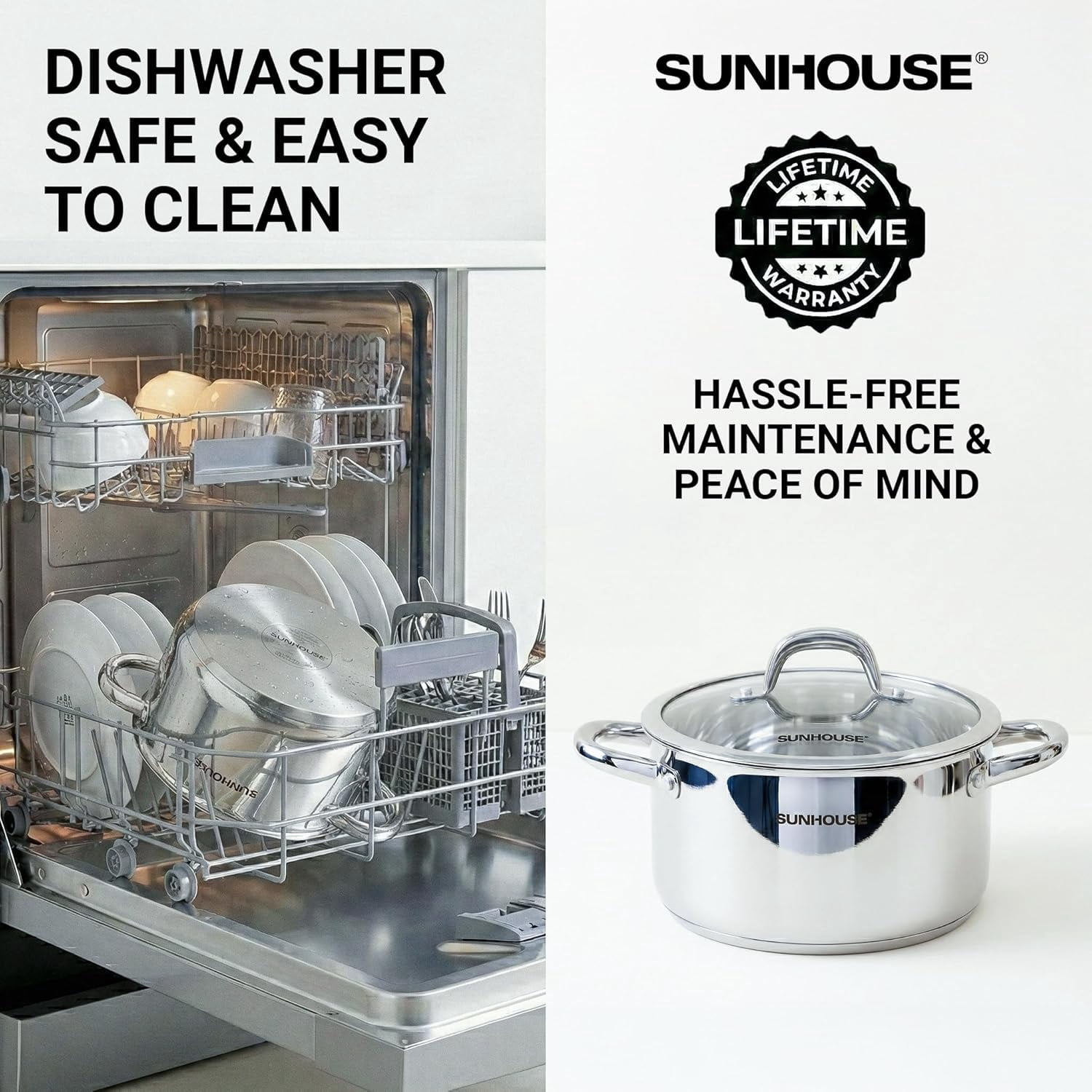 Sunhouse Professional 12-Quart Whole-Clad Multi-Ply Stainless Steel Stock Pot with Lid - Premium 18/10 - Induction Ready, Oven Safe Dishwasher Safe Cooking Pot