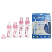 Dr. Browns Pink Bottles 4 Pack (2 - 8 oz bottles) and (2 - 4 oz bottles) + Natural Flow Standard Neck Bottle, 8 oz - 3-Pack