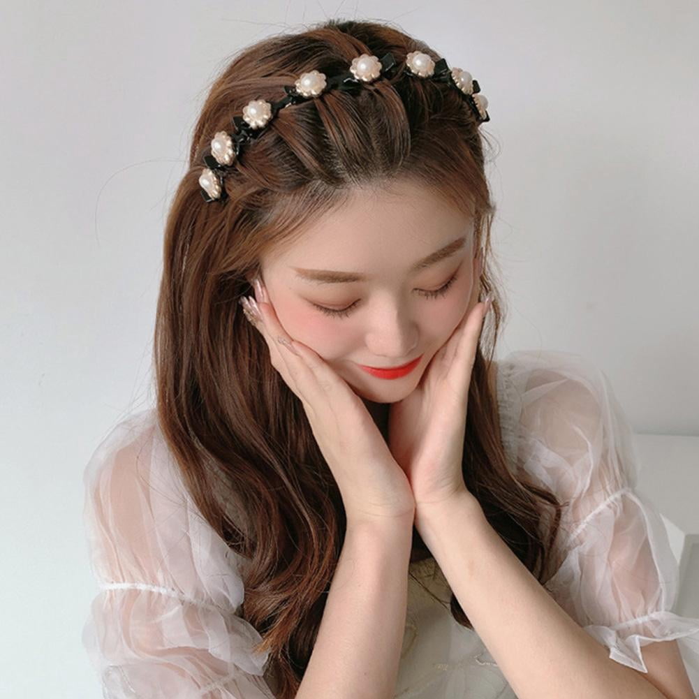 Women Double Layer Bangs Hairpin Hair Clip Headband Braided Rhinestone Gift US X9E3