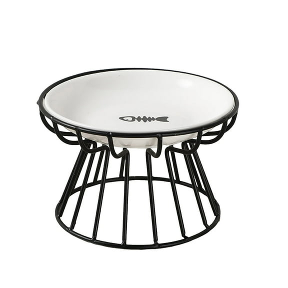 Elevated Ceramic Cat Bowl with Metal Stand Whisker Friendly Raised Dish for Indoor Hygienic Vomit Prevention Feeding Station