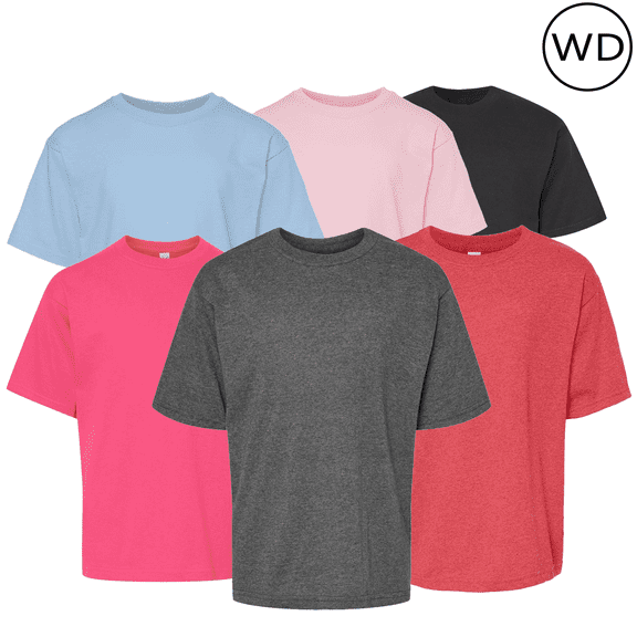 Youth T-Shirt for Unisex, 100% Preshrunk Cotton, Crewneck Gold Soft Touch Tees, Mix Colors, 6 Pack, XS