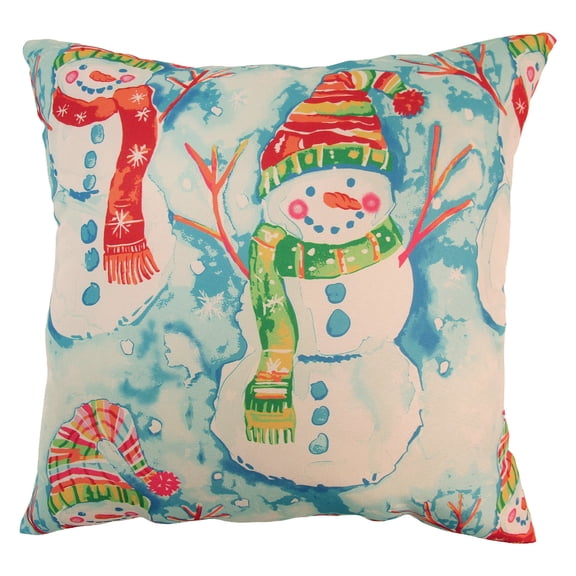 Mainstays Decorative Outdoor Throw Pillow, Reversible Multicolor Snowman, 16 in x 16 in