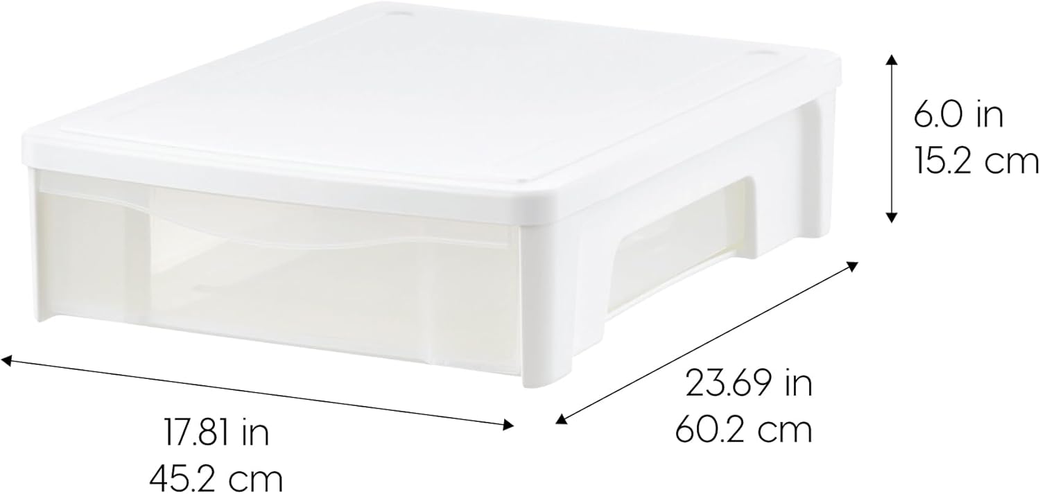 IRIS 22 Qt Underbed Storage Stackable Organizer Bin Container with Sliding Drawer, White, 2Pk