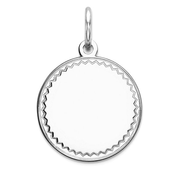 13mm 925 Sterling Silver Rhod Plated Eng. Rnd Polish Front Satin Back Disc Charm Pendant Necklace for Women