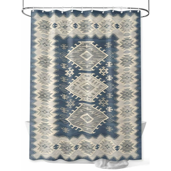 Fsddascl Blue Gray Southwest Shower Curtain Set - 72" x 78" Washable Bathtub Curtain with 12 Hooks, Modern Geometric Ethnic Waterproof Fabric Stall Shower Curtains for Bathroom/Bathtub Décor