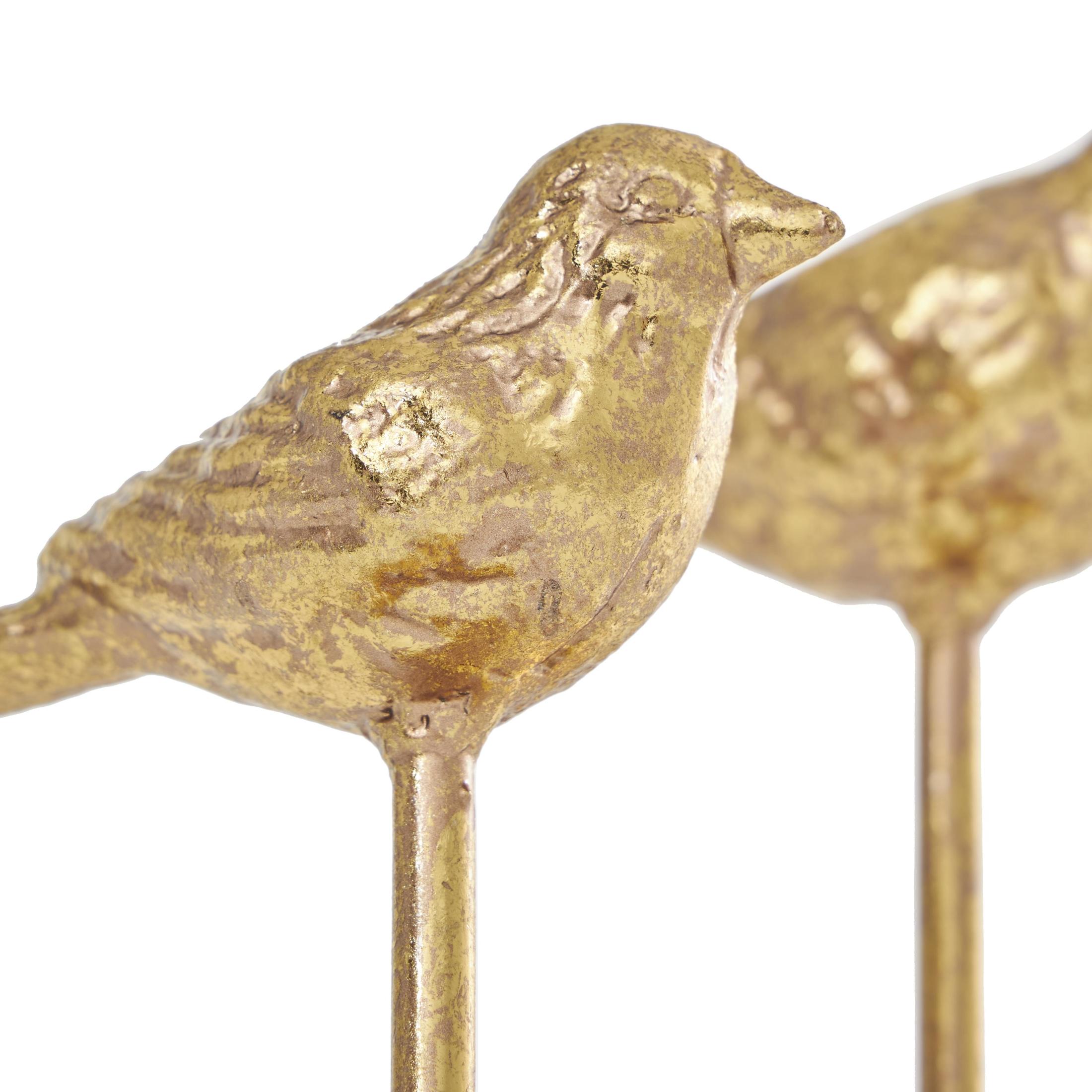 8", 6"H Gold Metal Bird Sculpture with Gold Foil Texturing, by DecMode (2 Count)