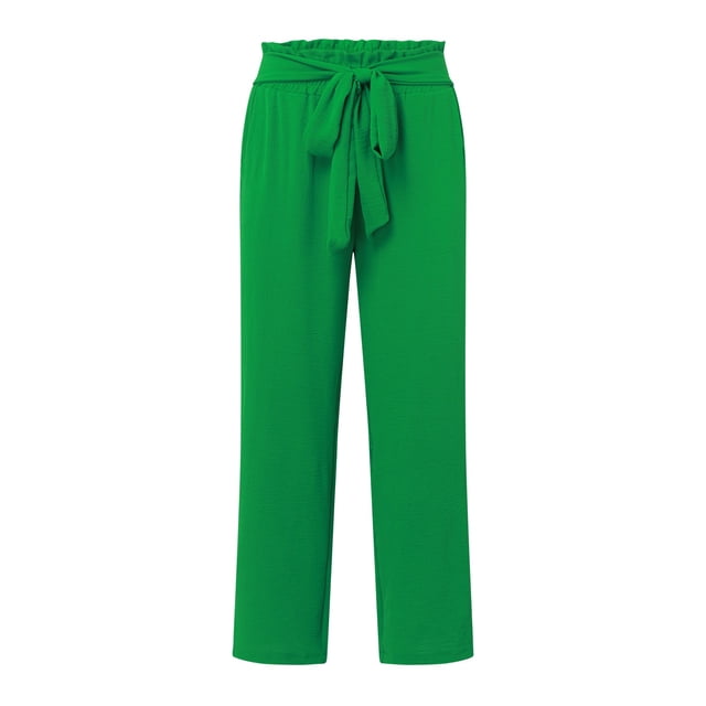 Pantalon d'Été pour Femmes Pantalon d'Été à Jambe Grand Mode Taille Haute avec Cordon Ajustable Pantalon Ample Pantalon de Survêtement à Jambe Droite pour Femmes Vert m