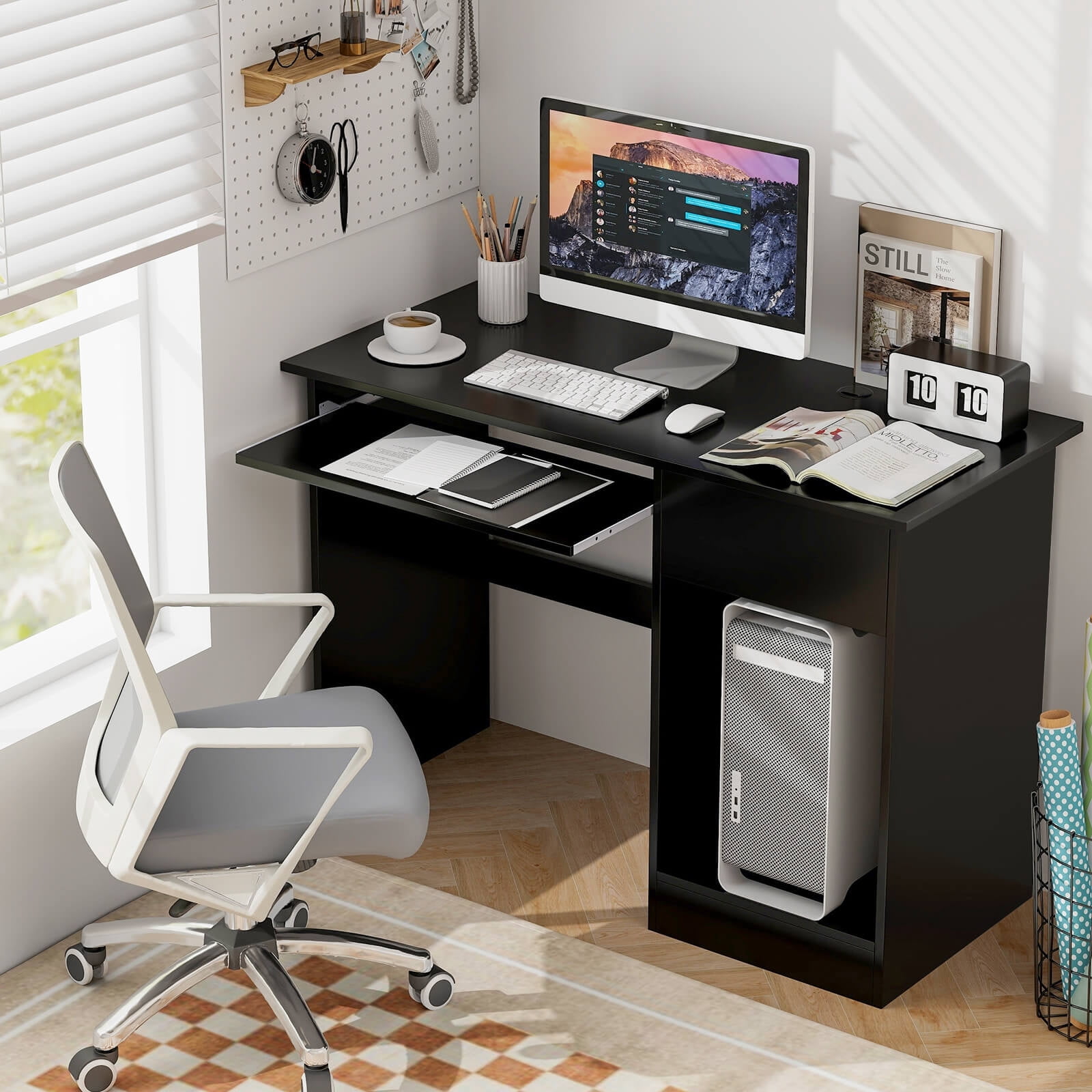 Costway Computer Desk Home Office Workstation Study Laptop Table with Keyboard Tray Drawer Black